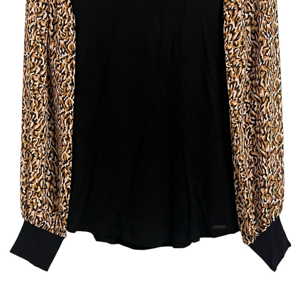 Tahari Leopard Print Sheer Long Sleeve Black Blouse - Picture 3 of 8